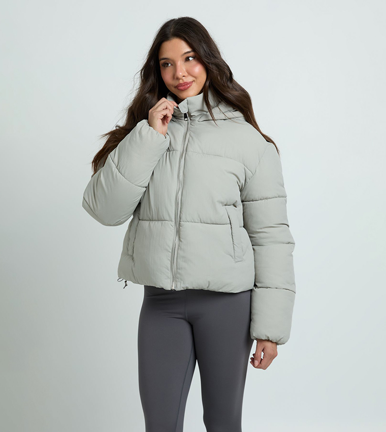 Solid Hooded Puffer Jacket