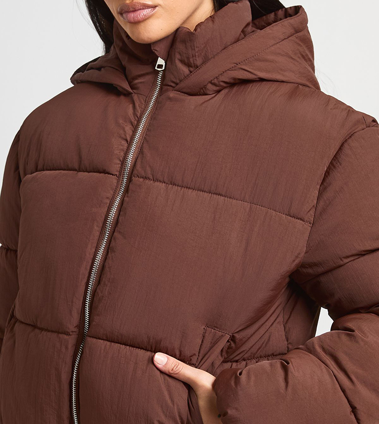 Solid Hooded Puffer Jacket
