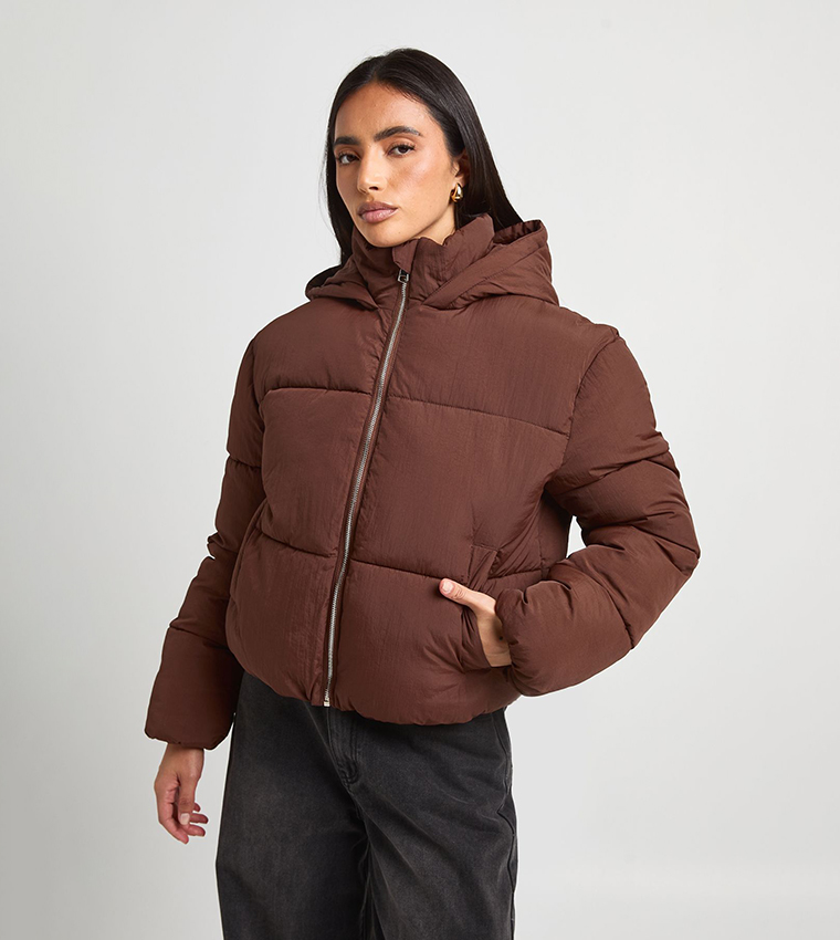 Solid Hooded Puffer Jacket
