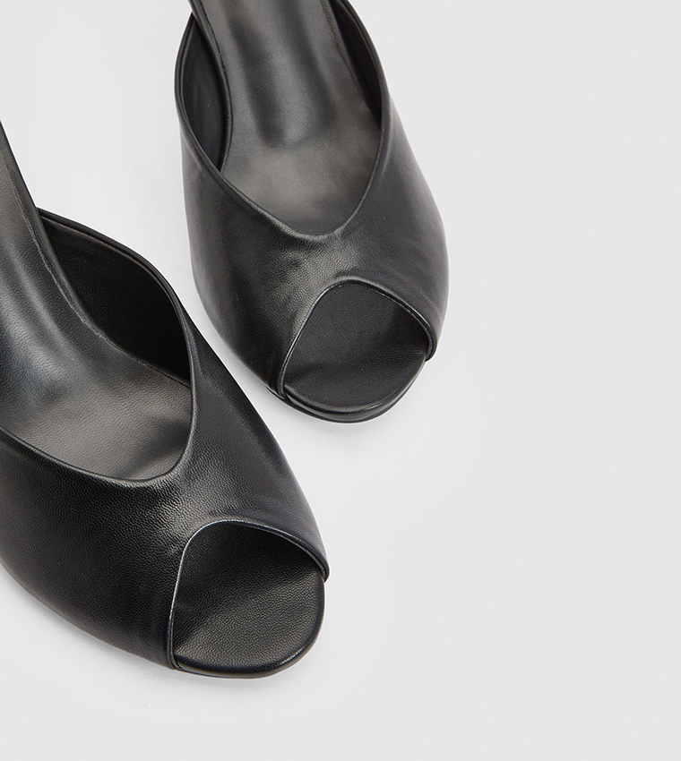Solid Peep Toe Heeled Sandals