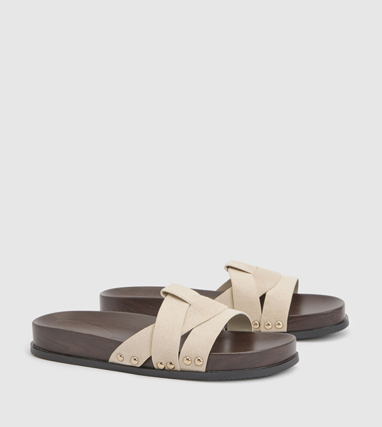 Faux Suede Studded Detail Footbed Sandals