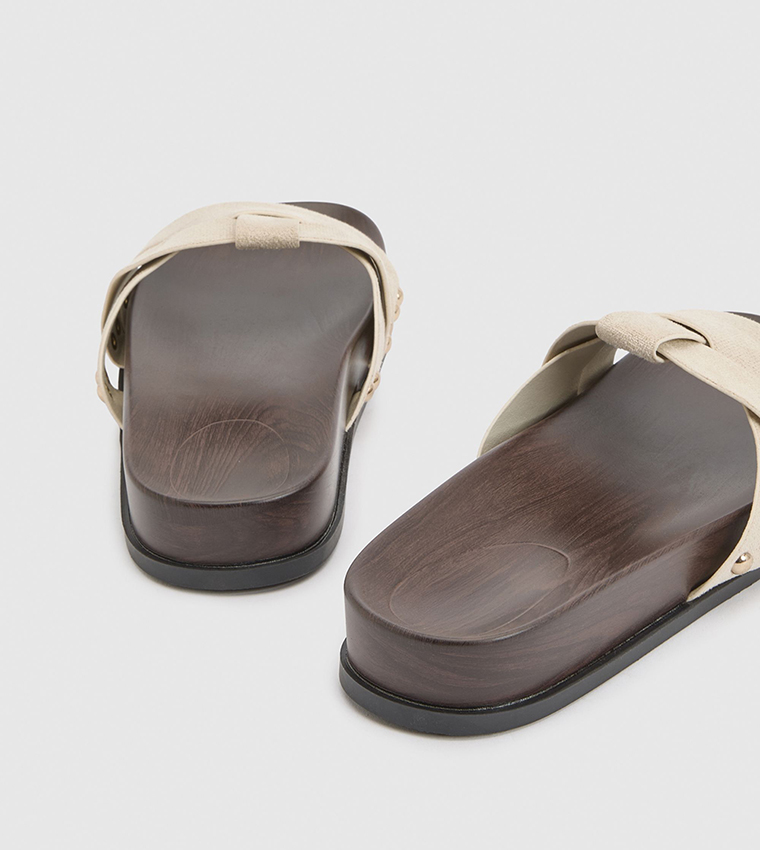 Faux Suede Studded Detail Footbed Sandals