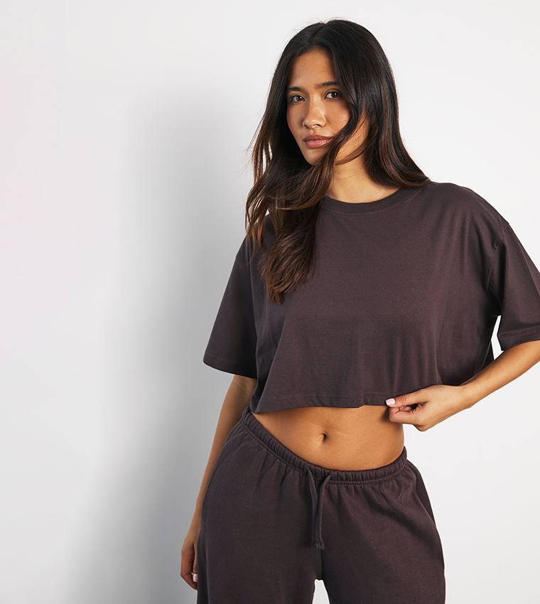 Solid Oversized Crop T-Shirt