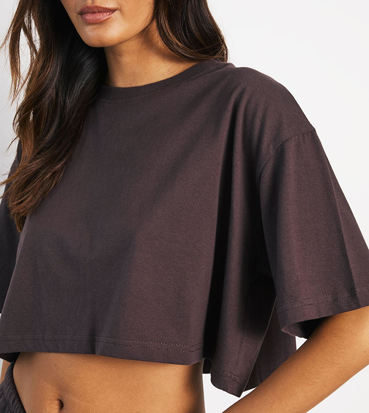 Solid Oversized Crop T-Shirt