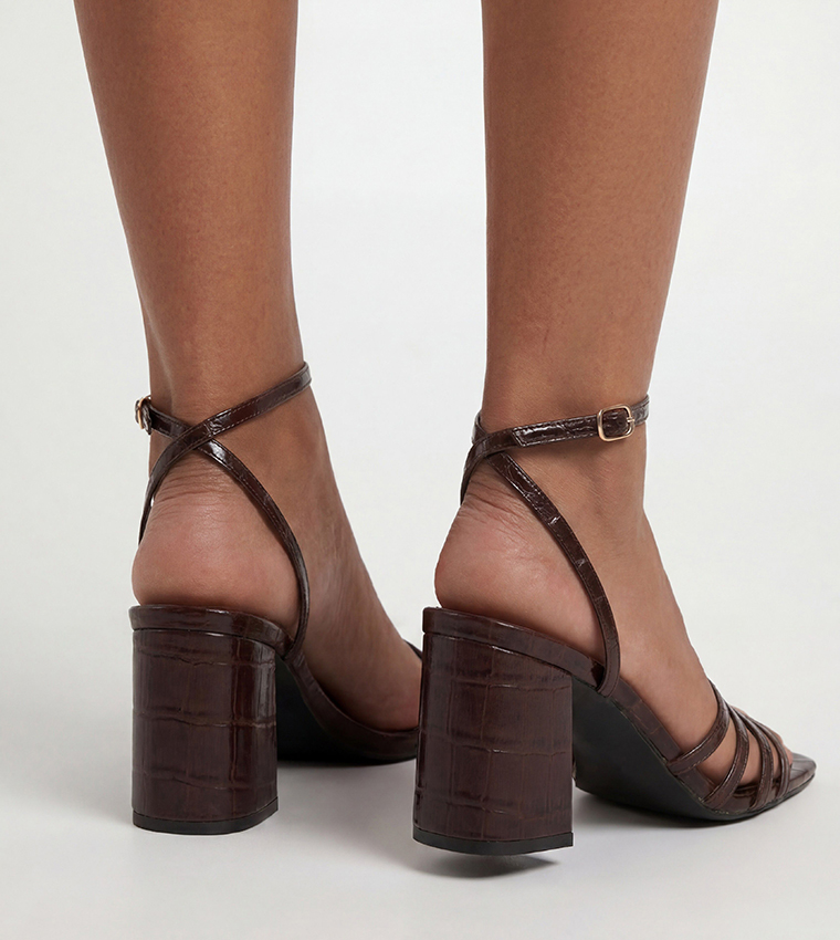 Croc Asymmetric Strap Block Heel Sandals