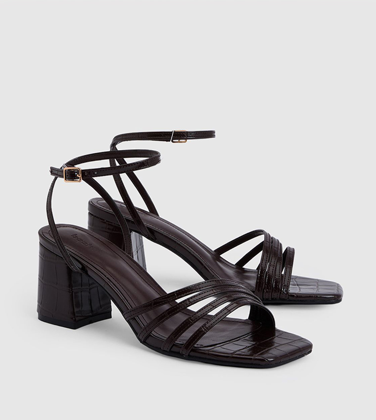 Croc Asymmetric Strap Block Heel Sandals