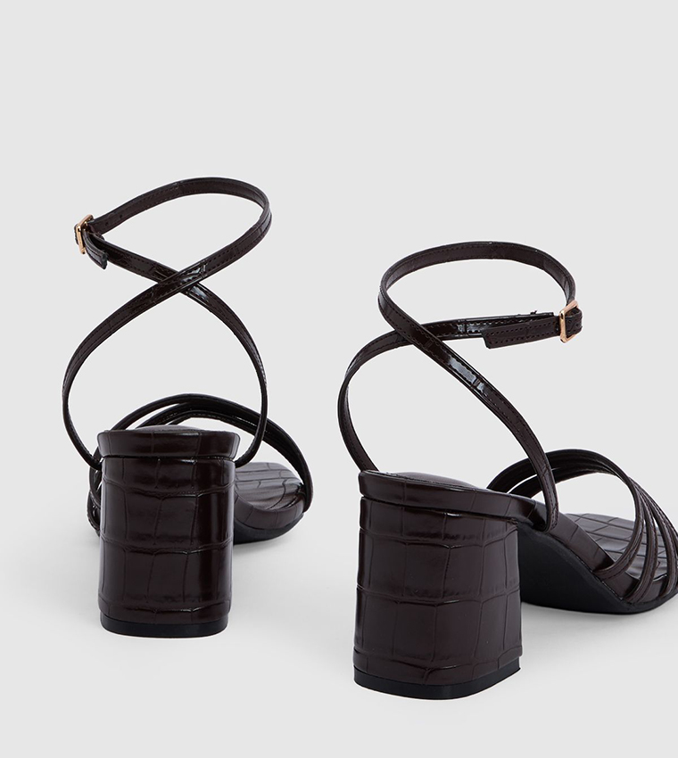 Croc Asymmetric Strap Block Heel Sandals