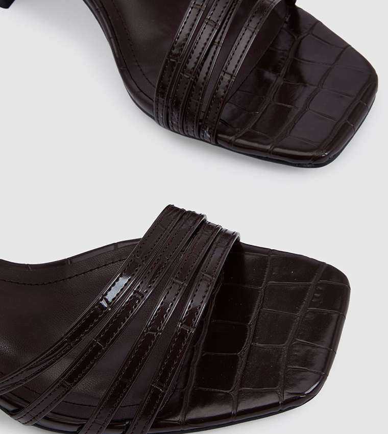 Croc Asymmetric Strap Block Heel Sandals