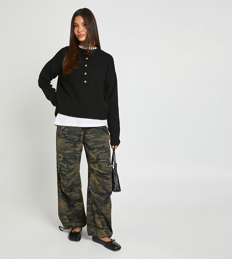 بوهو  سترات بياقة دائرية - أسود Round Neck Sweaters