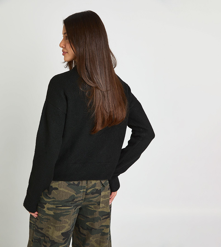 بوهو  سترات بياقة دائرية - أسود Round Neck Sweaters