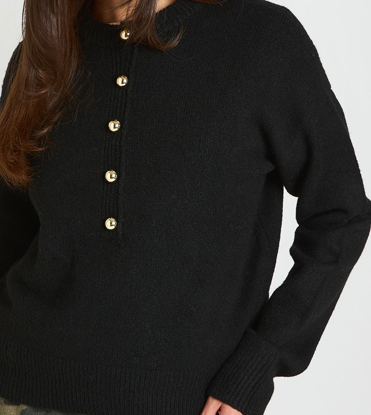 بوهو  سترات بياقة دائرية - أسود Round Neck Sweaters