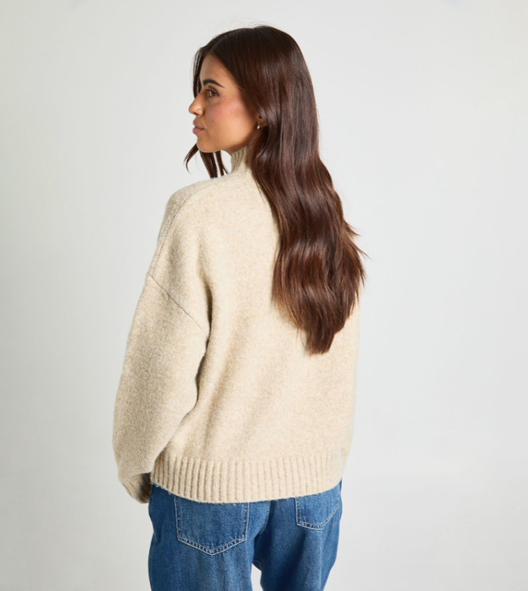 بوهو  سترات بياقة دائرية - بيج Round Neck Sweaters