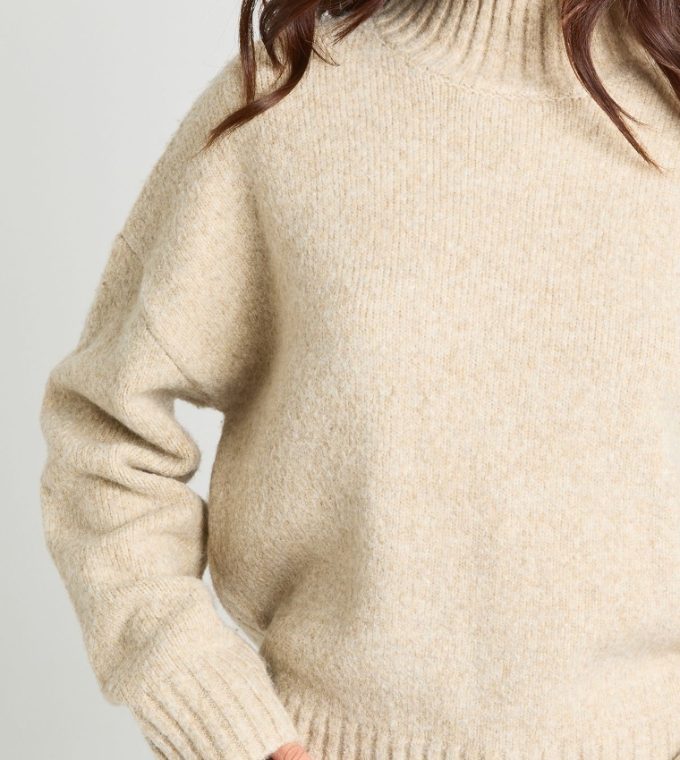 بوهو  سترات بياقة دائرية - بيج Round Neck Sweaters