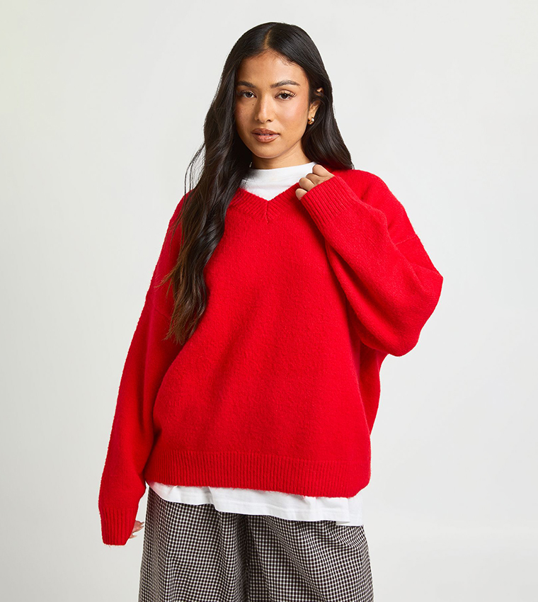 Petite Super Soft V-Neck Oversized Sweater