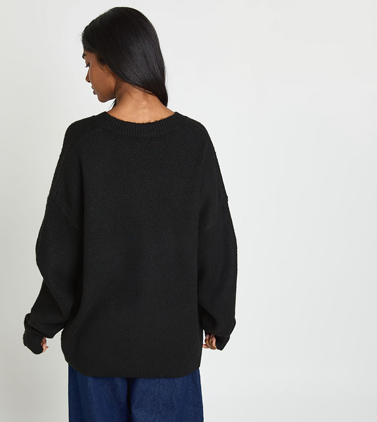 بوهو  سترات بياقة V  - أسود V-neck Sweaters