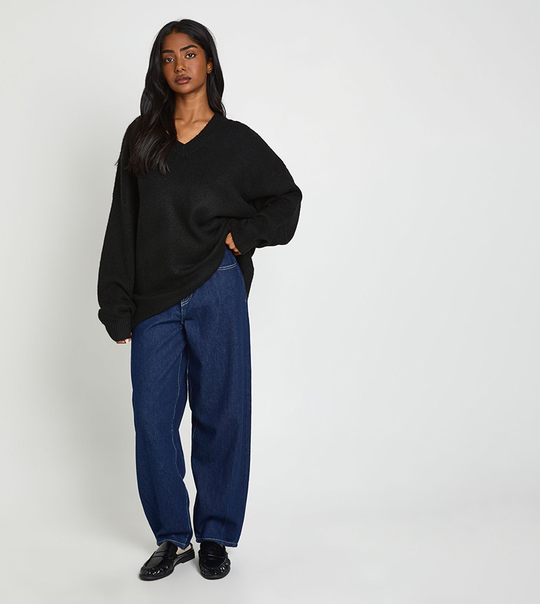 بوهو  سترات بياقة V  - أسود V-neck Sweaters