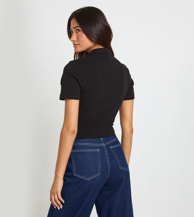 Heavy Cotton Collared Short Sleeves Crop Top