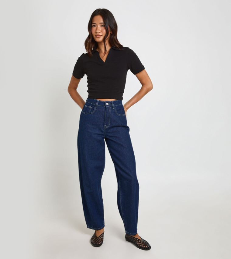 Heavy Cotton Collared Short Sleeves Crop Top
