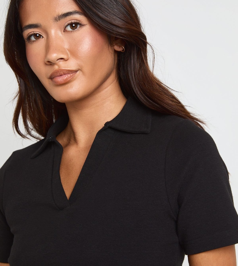 Heavy Cotton Collared Short Sleeves Crop Top