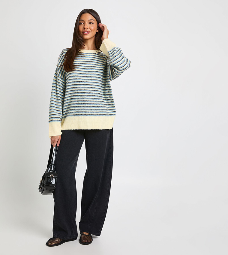 Super Soft Thin Striped Crew Neck Oversized Sweater