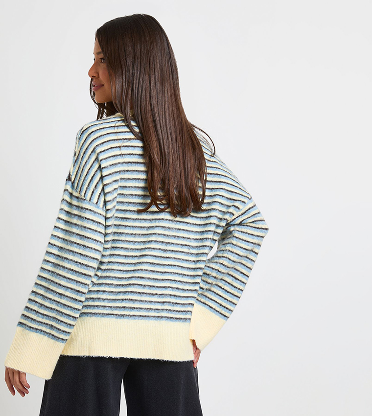 Super Soft Thin Striped Crew Neck Oversized Sweater