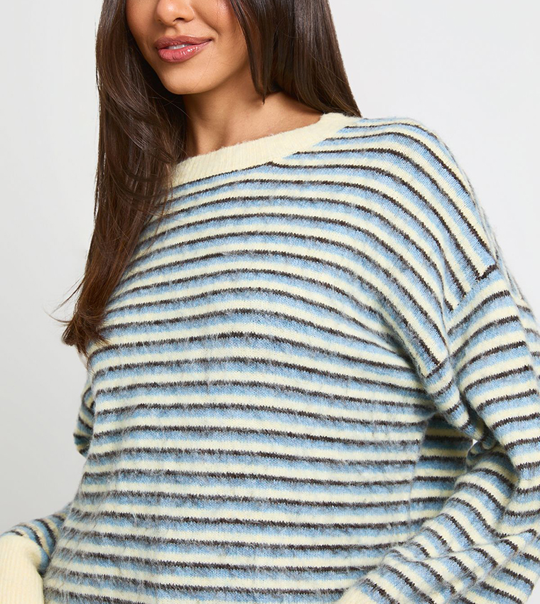 Super Soft Thin Striped Crew Neck Oversized Sweater