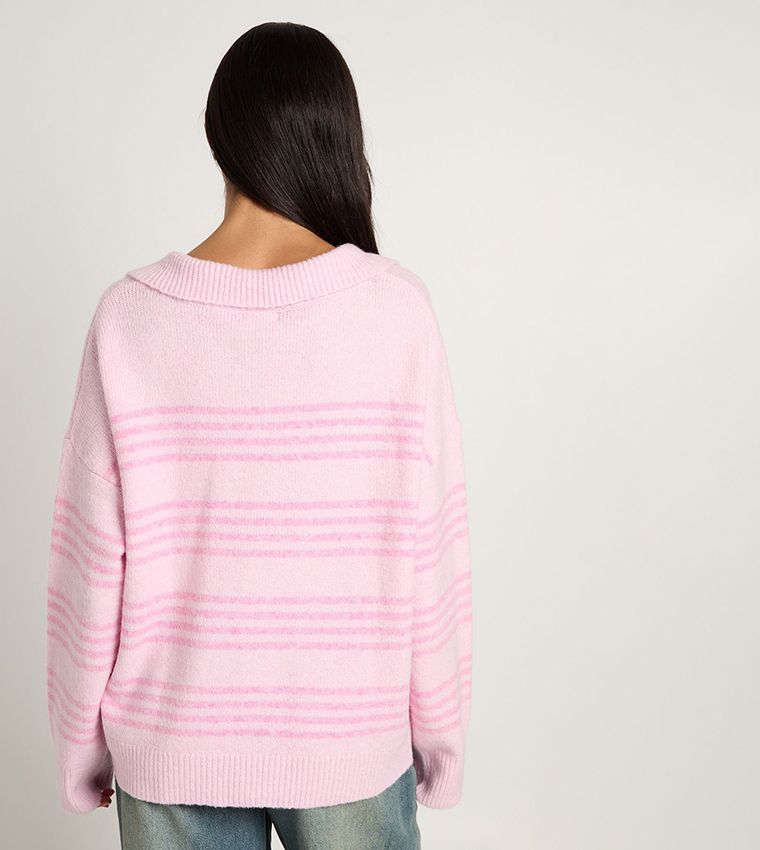 Soft Knit Striped Collared Sweater