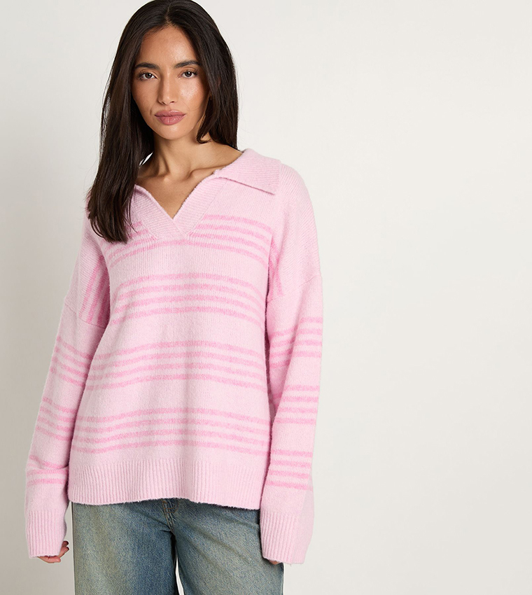 Soft Knit Striped Collared Sweater