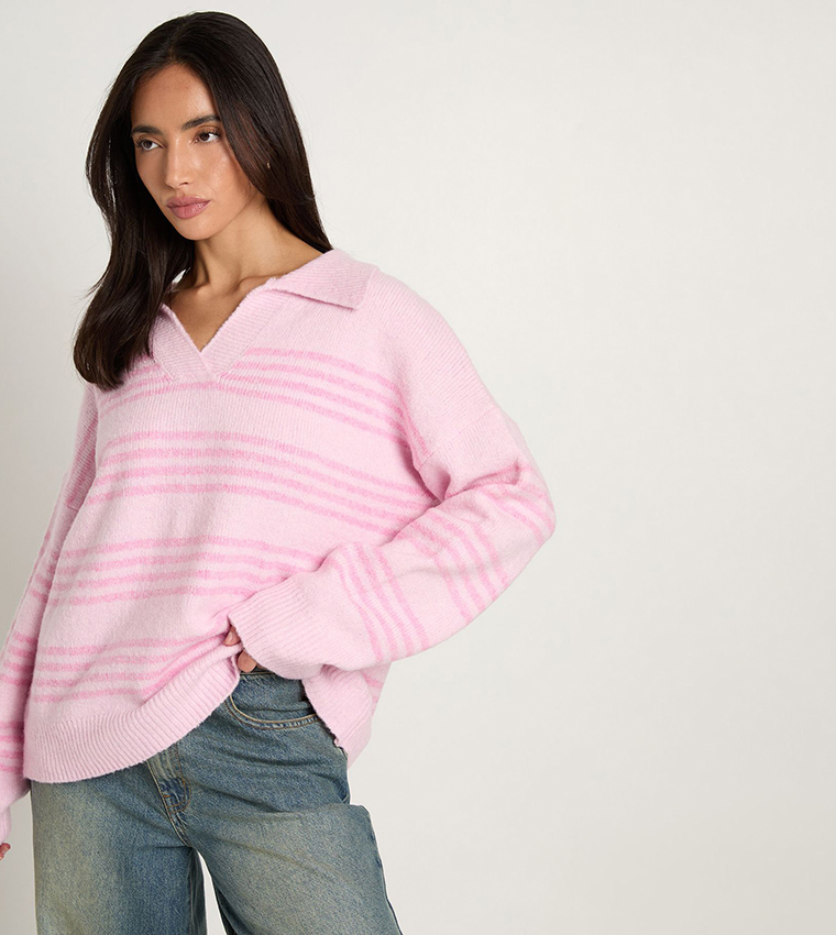 Soft Knit Striped Collared Sweater