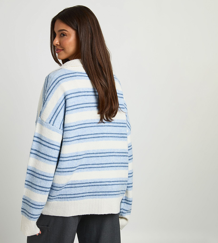Soft Knit Striped Collared Sweater