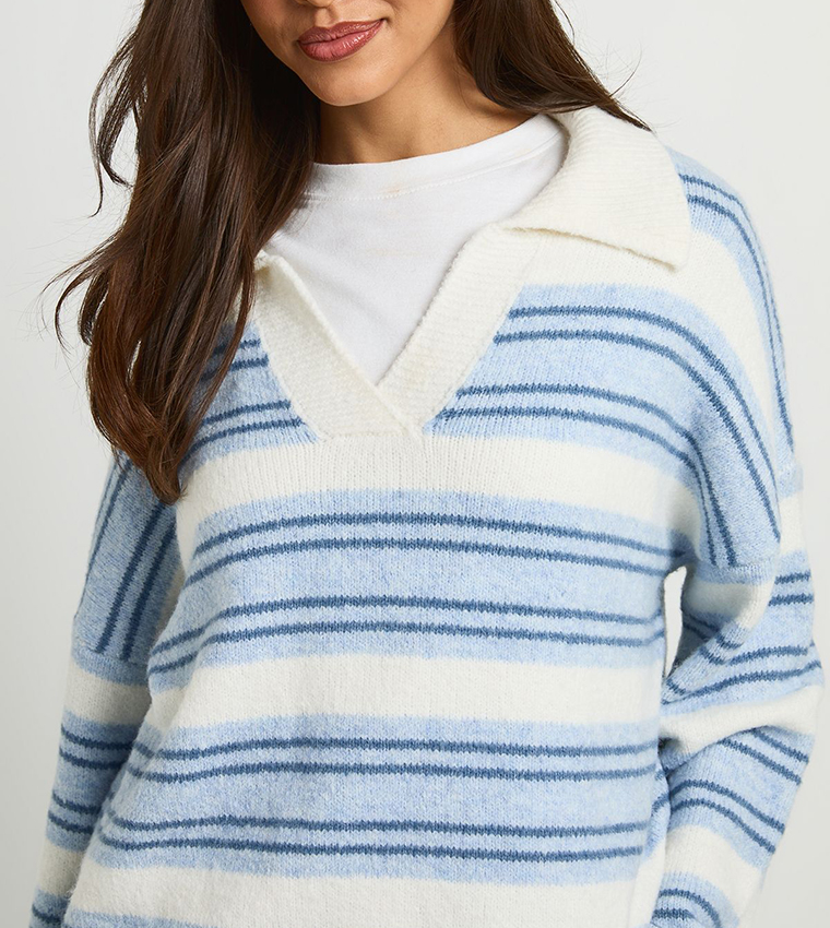 Soft Knit Striped Collared Sweater