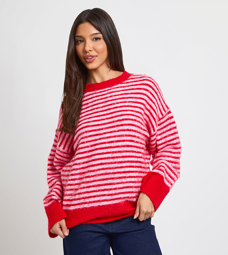 Super Soft Thin Striped Crew Neck Oversized Sweater