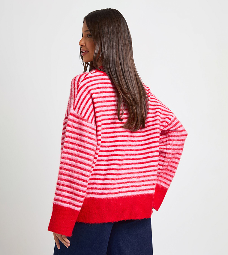 Super Soft Thin Striped Crew Neck Oversized Sweater