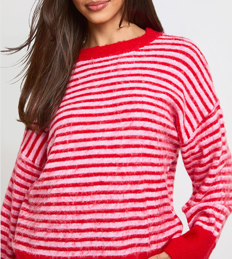 Super Soft Thin Striped Crew Neck Oversized Sweater