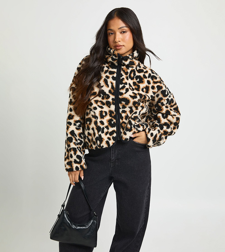 Petite Funnel Neck Teddy Jacket