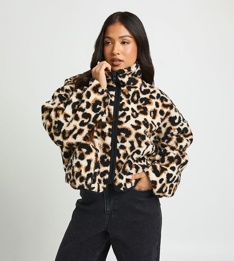 Petite Funnel Neck Teddy Jacket