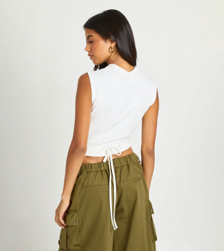 Wrap Tie Back Sleeveless Top
