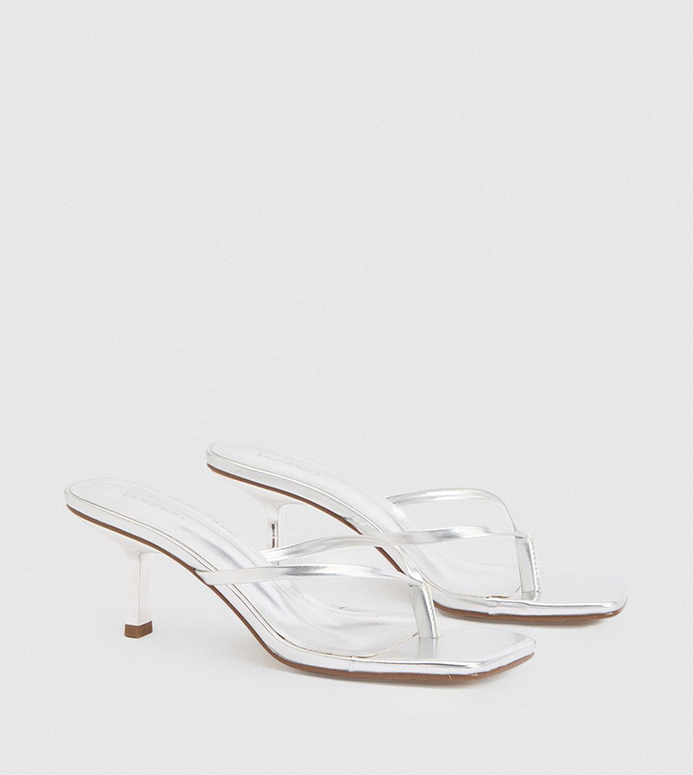 Square Toe Post Heeled Sandals