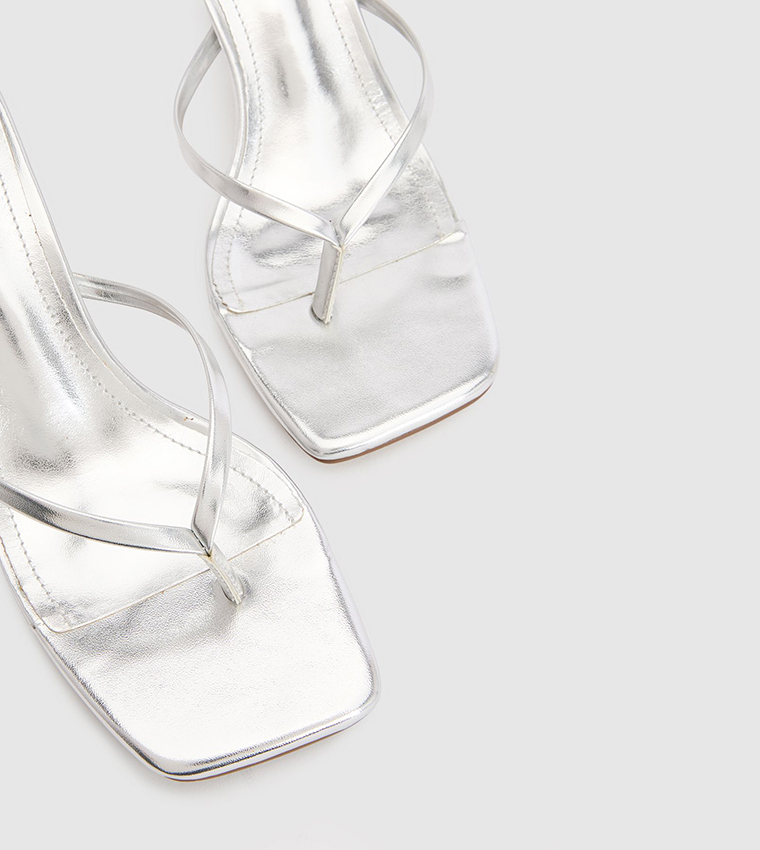 Square Toe Post Heeled Sandals
