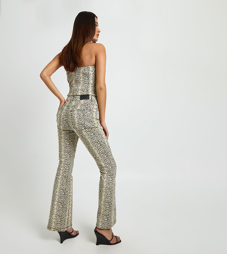 Printed Mid Waist Flared Jeans