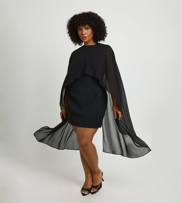 Curve Chiffon Cape Structured Mini Dress