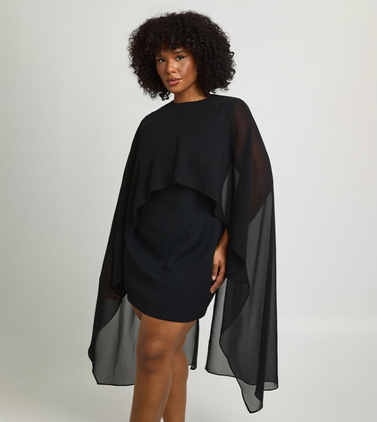 Curve Chiffon Cape Structured Mini Dress
