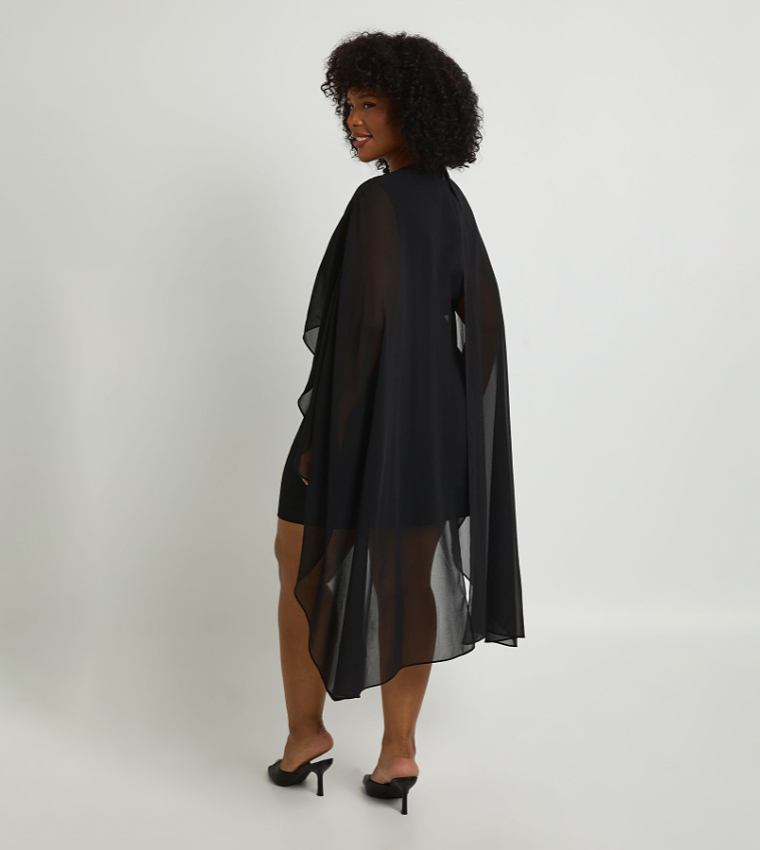 Curve Chiffon Cape Structured Mini Dress