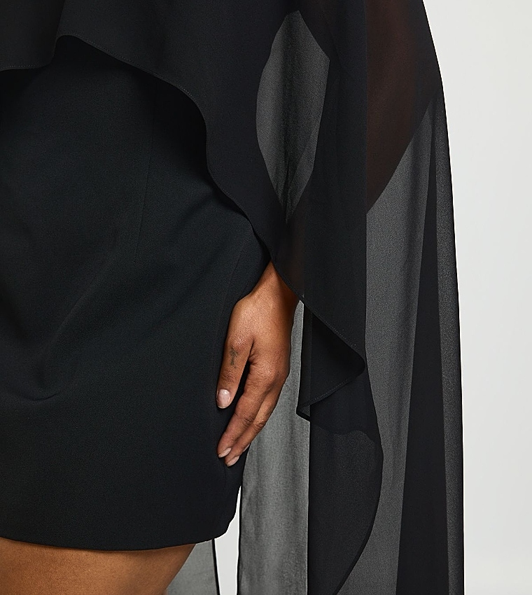 Curve Chiffon Cape Structured Mini Dress