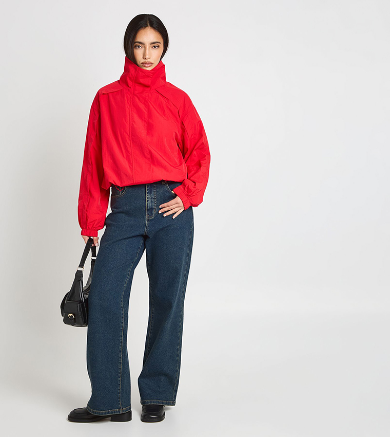 Wide Funnel Neck Nylon Jacket