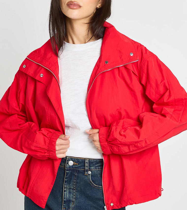 Wide Funnel Neck Nylon Jacket