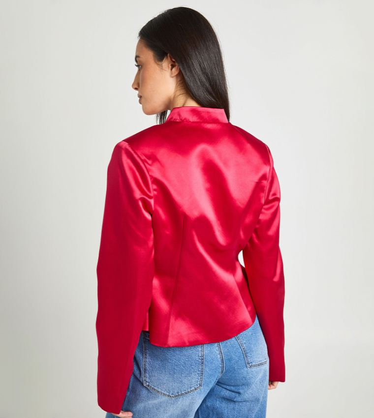 Structured Satin Button Down Peplum Jacket