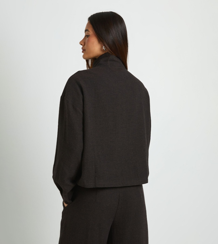 Herringbone Funnel Neck Zip-Through Top