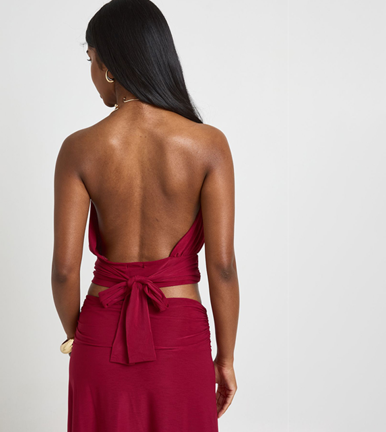 Keyhole Neck Tie Back Top