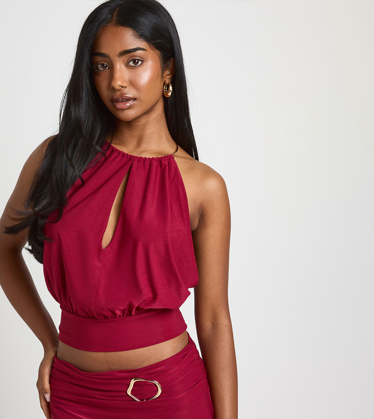 Keyhole Neck Tie Back Top